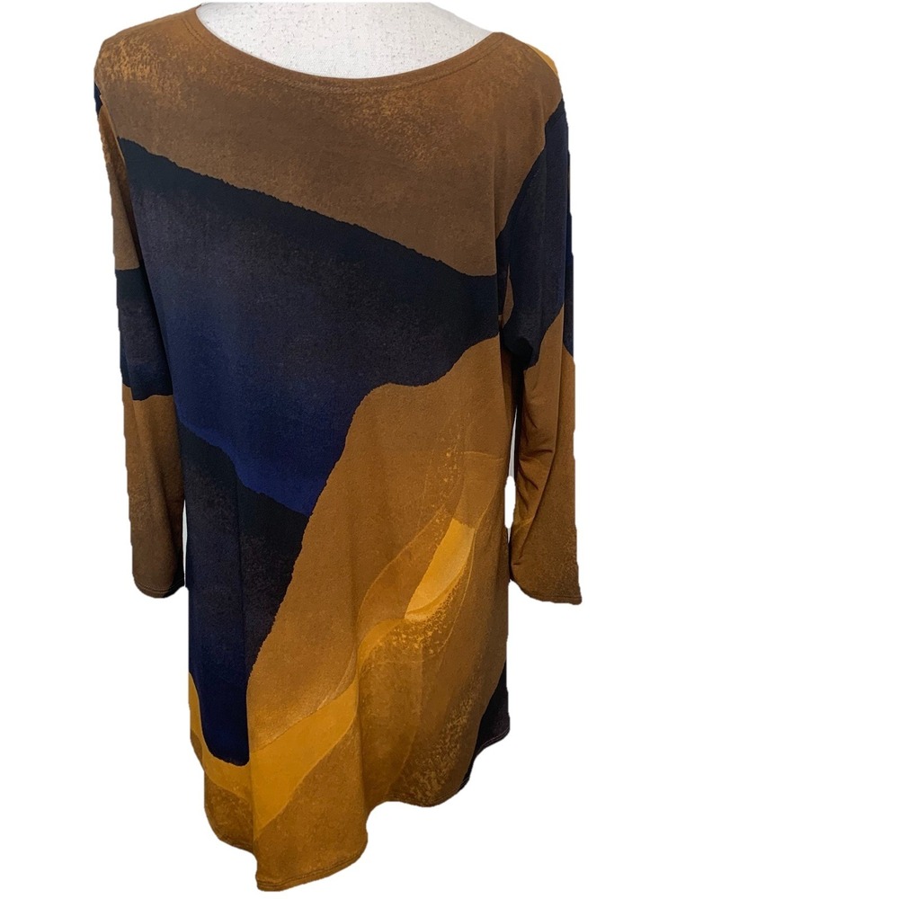 Clara Sun Woo Tunic Top Woman Medium Stretch Abstract Print Asymmetric Made USA - Picture 6 of 10
